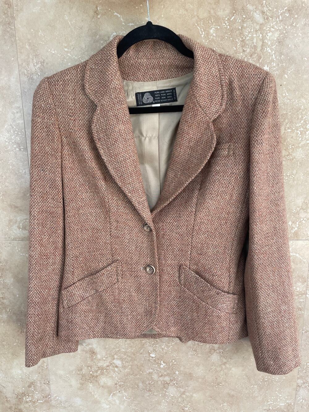 S.B. II Pure New Wool Women’s Blazer Size 9/10 Pink Beige Tweed Vintage